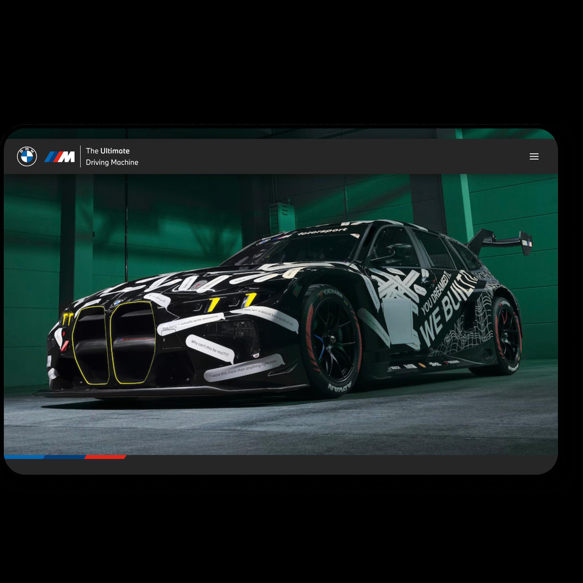 BMW M digital experience displaying a high-performance vehicle on a responsive interface